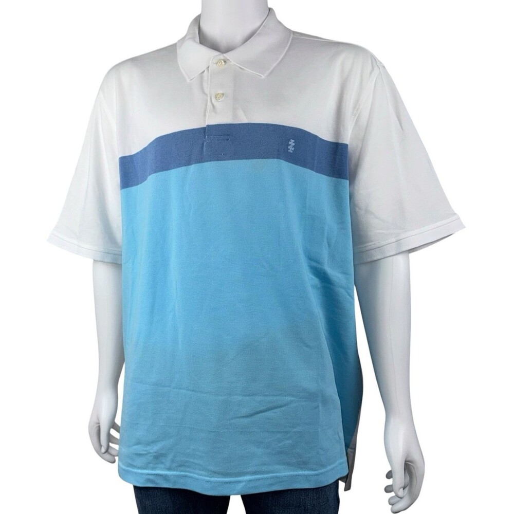 Izod 3XLT Big & Tall Polo Golf Shirt Advantage Performance Blue White 3XL New